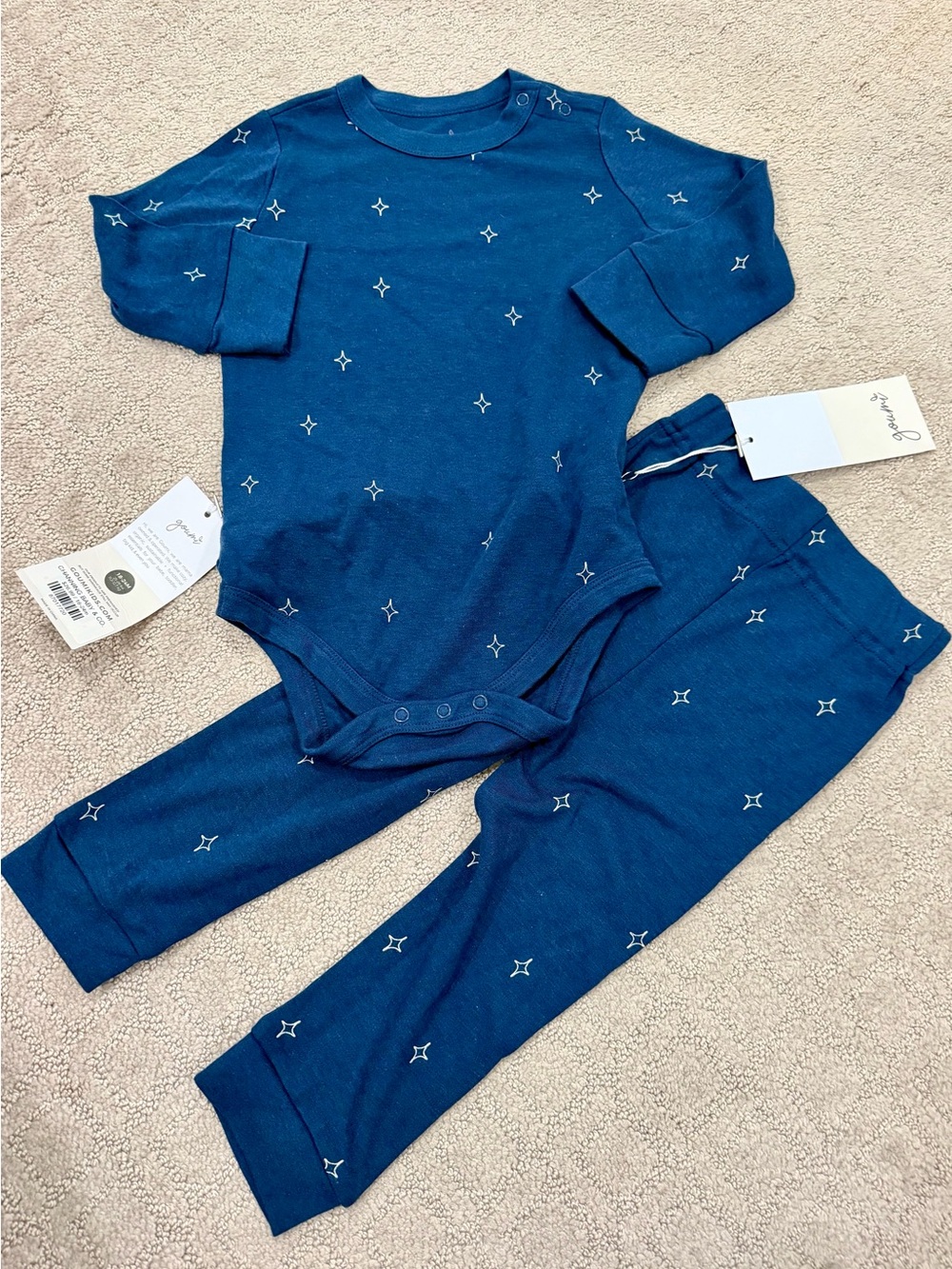 Goumi Blue Star-Print Baby 2pc bodysuit Set